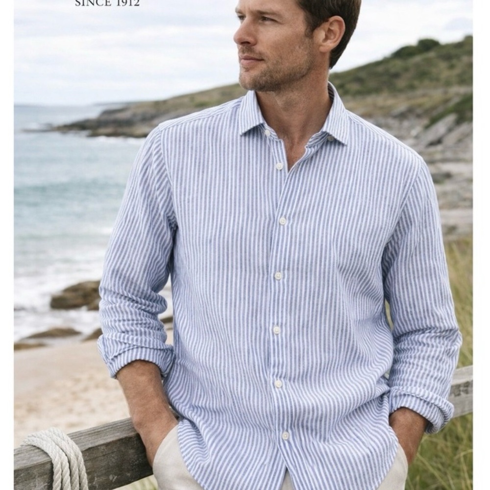 Baird McNutt Slim Fit Blue Striped Linen shirt